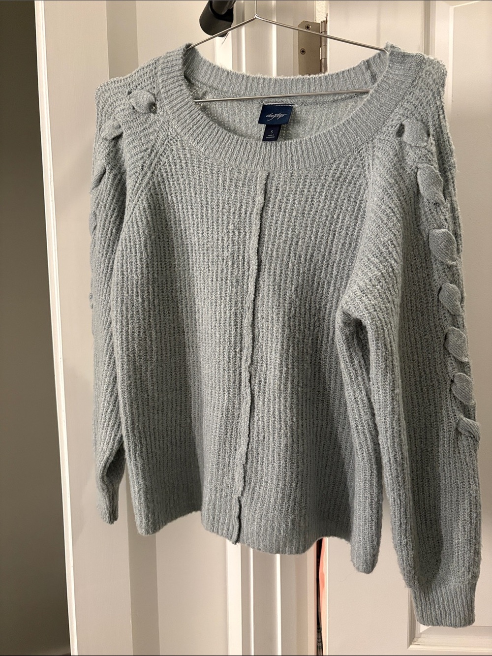 Daytrip Light Blue Braided-Sleeve Knit Cardigan
